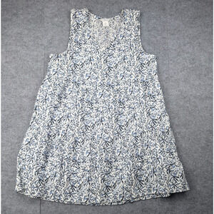 Lucky Brand Linen Dress Womens XL Floral Shift Coastal Vacation Tiered Boho